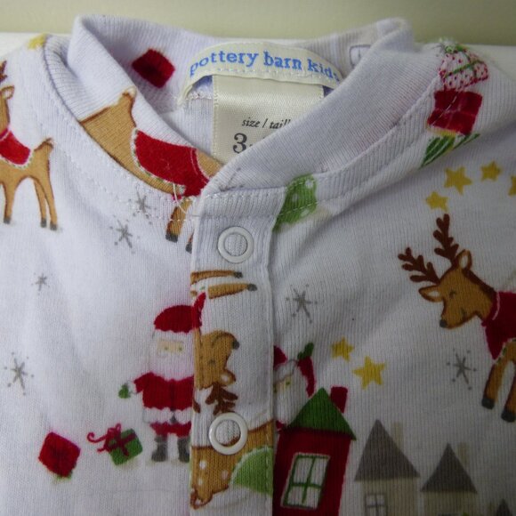 Pottery Barn Kids Santa Print Footie & Reindeer Rattle Set, Size 3-6 Months - Picture 4 of 4
